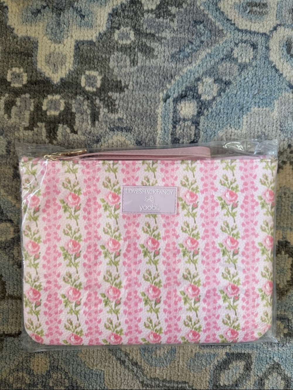 LoveShackFancy Pink Rose Stripe Cosmetic Pouch